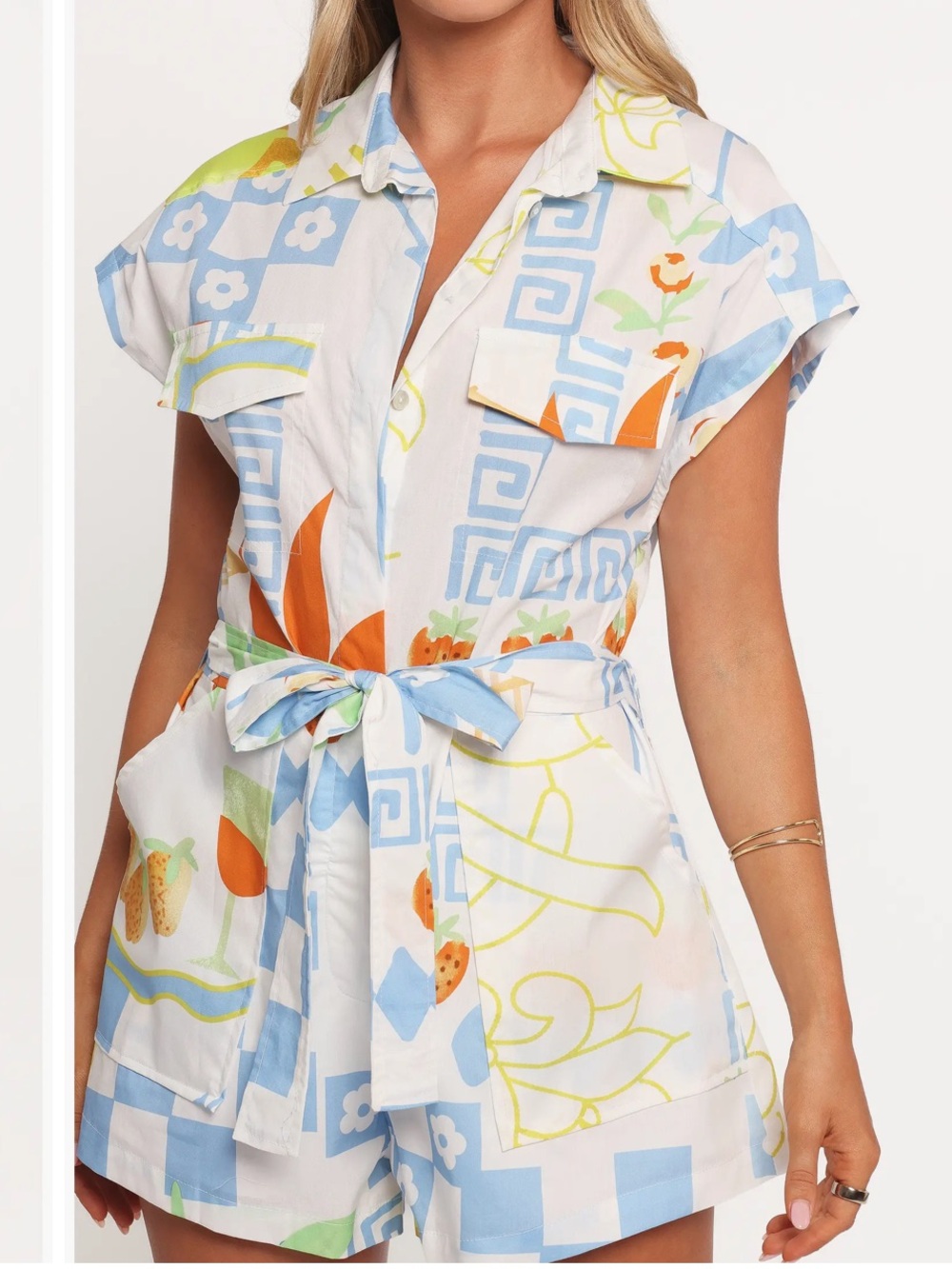 Petal + Pup Georgina Tie Waist Cotton Romper Novelty Fruit Floral Picnic Print